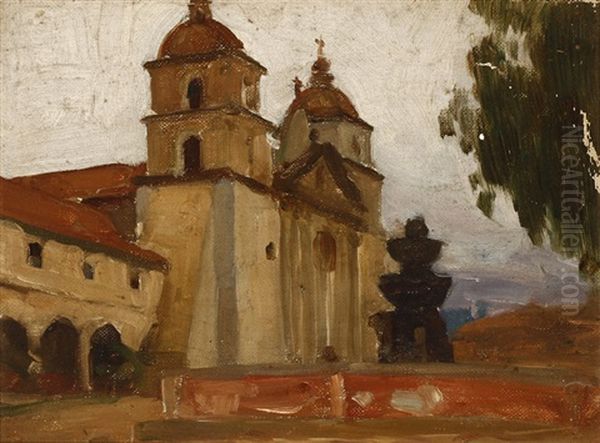 Old Mission Santa Barbara Oil Painting by Frank Johnson