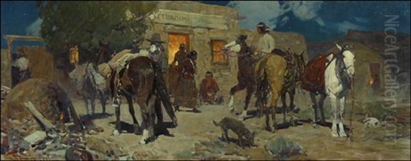 Old Indian Trading Post Oil Painting by Frank Johnson