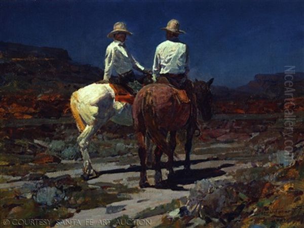 Visiting Cowmen Oil Painting by Frank Johnson