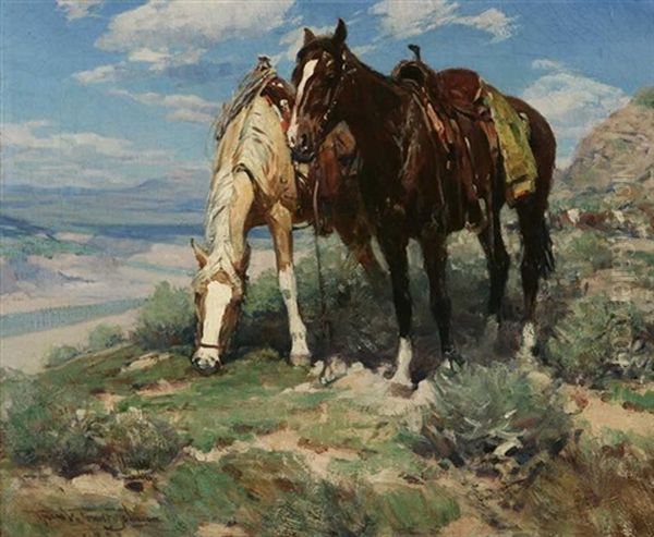 Cow Horses Oil Painting by Frank Johnson