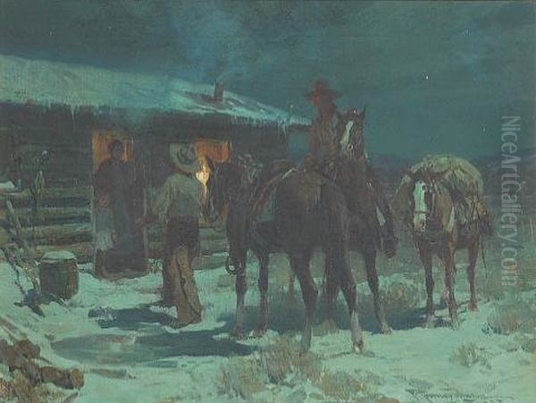 Home For Christmas Oil Painting by Frank Johnson