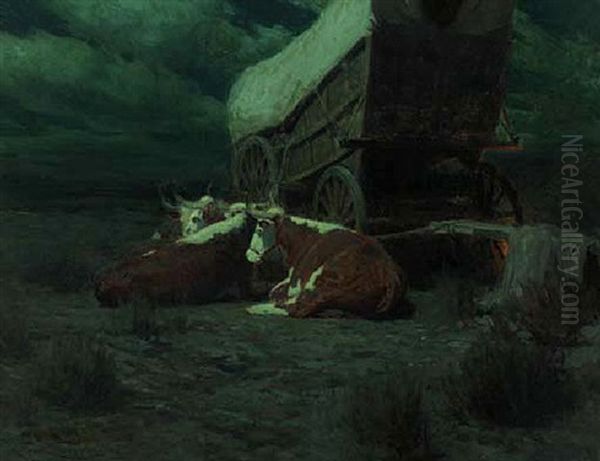 Night On The Overland Trail Oil Painting by Frank Johnson