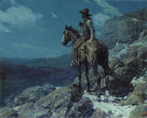 A Two Bar Rider Oil Painting by Frank Johnson