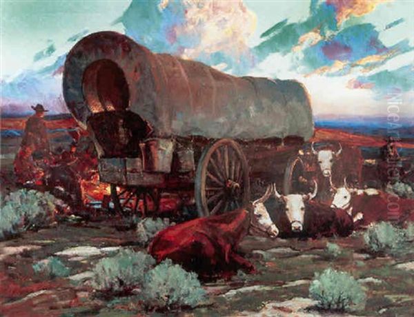 An Evening Campfire Oil Painting by Frank Johnson