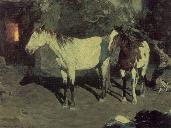 Pinto Ponies Oil Painting by Frank Johnson