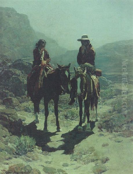 Two Figures At Dusk Oil Painting by Frank Johnson