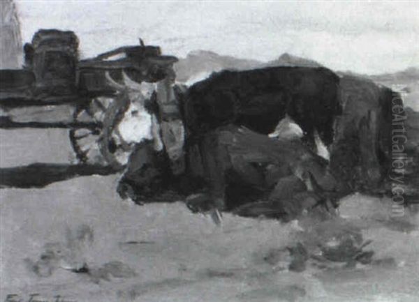 Oxen And Wagon Oil Painting by Frank Johnson
