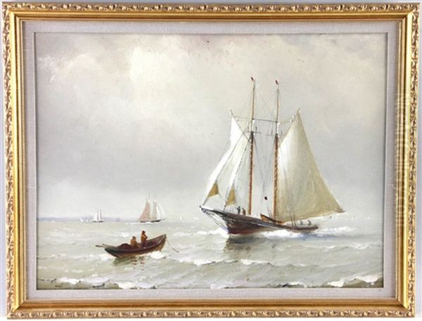 Double Masted Ship At Sea Oil Painting by Johnson, Marshall