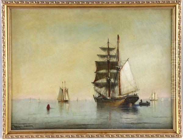 Two-masted Ship At Sea Oil Painting by Johnson, Marshall