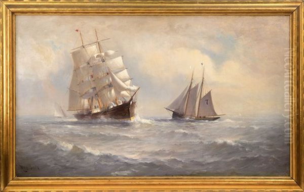 A Bark And A Pilot Boat Oil Painting by Johnson, Marshall