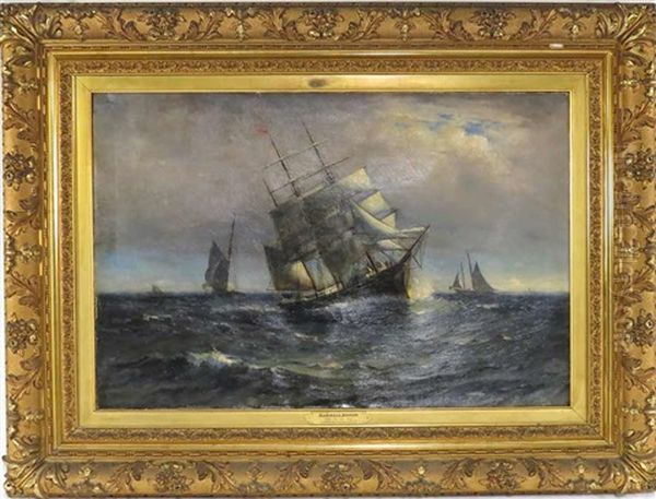Three-masted Ship, Full Sail Oil Painting by Johnson, Marshall