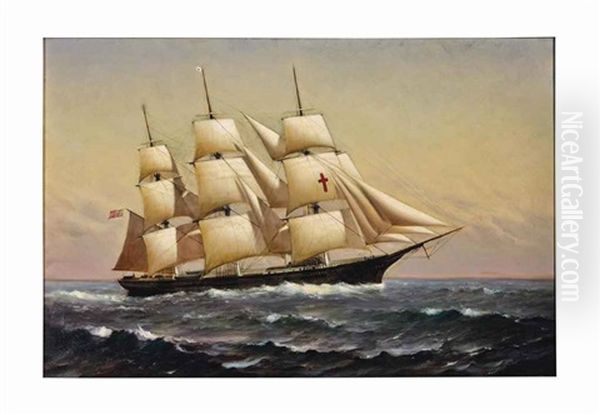 A Three-masted Schooner Oil Painting by Johnson, Marshall