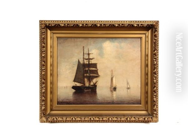 Barque And Schooners In Golden Mist Oil Painting by Johnson, Marshall