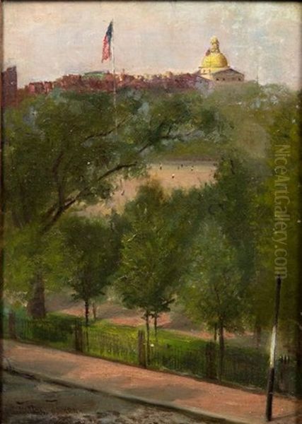 View To The Boston State House From The Public Gardens Oil Painting by Johnson, Marshall