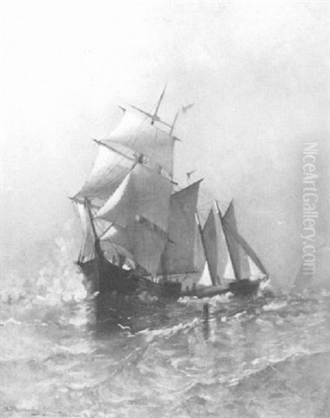 Portrait Of A Brig And A Schooner Oil Painting by Johnson, Marshall