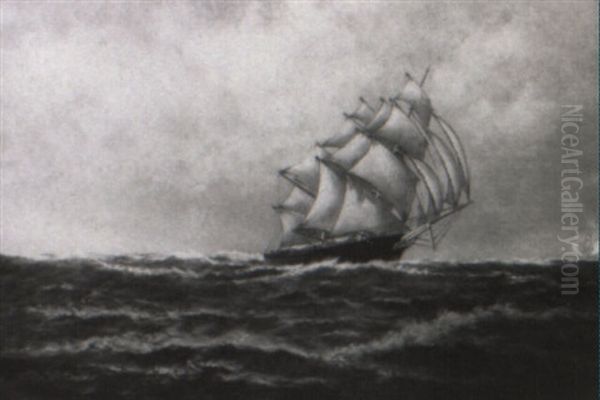 An American Full-rigged Ship On The Starboard Tack Oil Painting by Johnson, Marshall