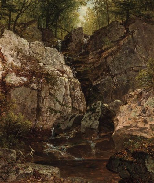 Cascade, Rockland Co. N.y. Oil Painting by David Johnson