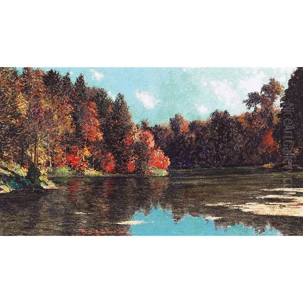 October Lagoon, A Favourite Fishing Spot On The Penetang Peninsula Oil Painting by Francis Hans Johnston