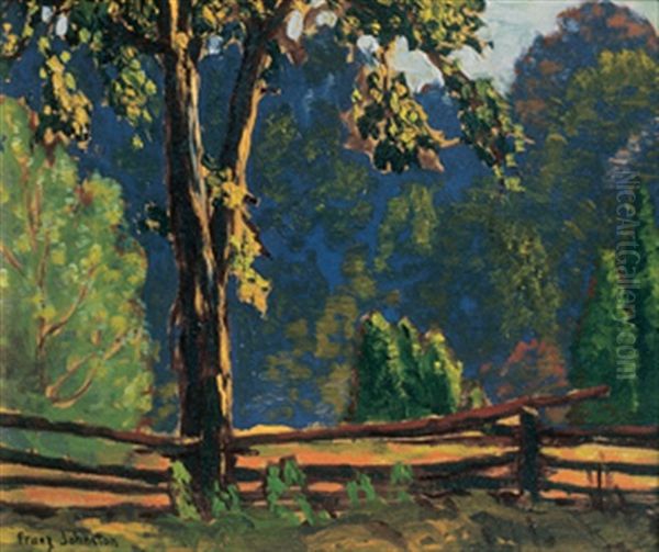 Split Rail Fence And Glade Oil Painting by Francis Hans Johnston