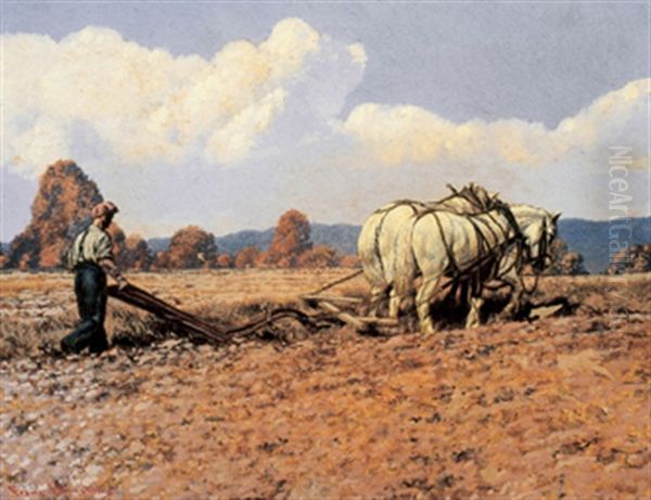 October Ploughing (ontario) Oil Painting by Francis Hans Johnston