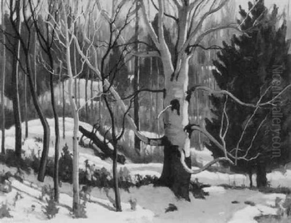 Trees In Winter Oil Painting by Francis Hans Johnston