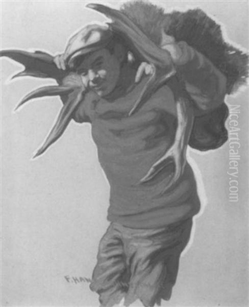 The Hunter And Moosehead Oil Painting by Francis Hans Johnston