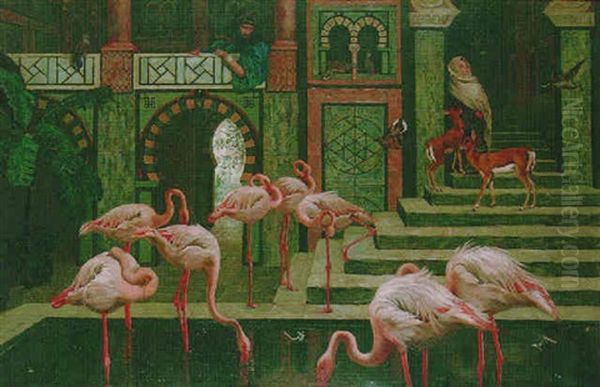 The Pets Of An Eastern Palace - A Tunisian Study Oil Painting by Harry Hamilton Johnston