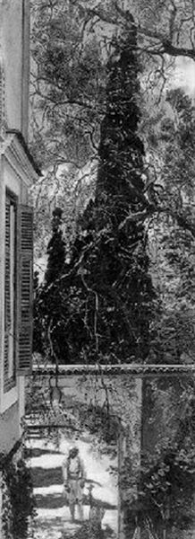 The Garden Of The British Consulate, Tunis - La Villa Marsa Oil Painting by Harry Hamilton Johnston