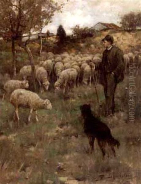 Tending Sheep Oil Painting by Reuben Le Grande Johnston