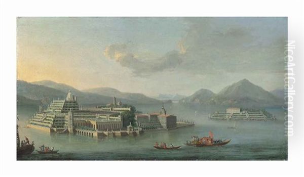 Lake Maggiore With Isola Bella, And Isola Dei Pescatori Beyond Oil Painting by Antonio Joli