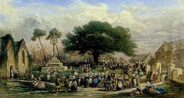 Menschenansammlung Auf Einem Friedhof Oil Painting by Alex Victor Joly