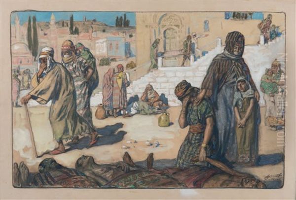 La Peste En Algerie Oil Painting by Lucien Hector Jonas