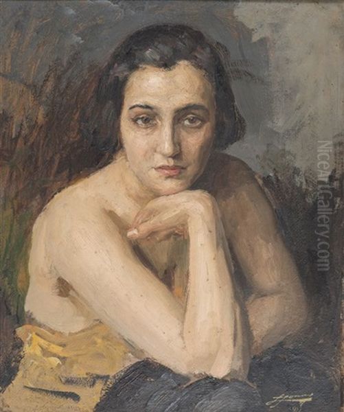 Portrait D'une Femme Oil Painting by Lucien Hector Jonas