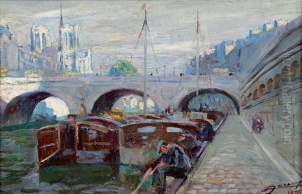 Pecheurs Sur La Seine Oil Painting by Lucien Hector Jonas