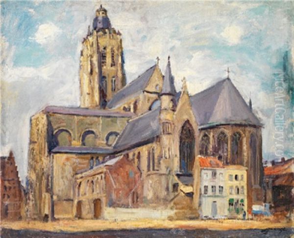 Vue De L'eglise De Sainte-walburge D'audenarde En Belgique Oil Painting by Lucien Hector Jonas