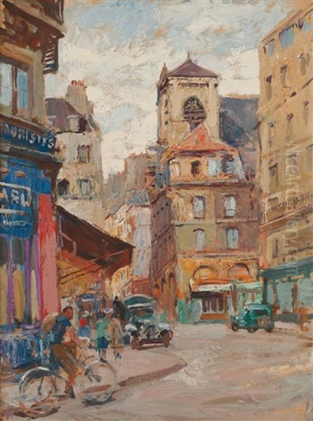 Rue De Paris Oil Painting by Lucien Hector Jonas