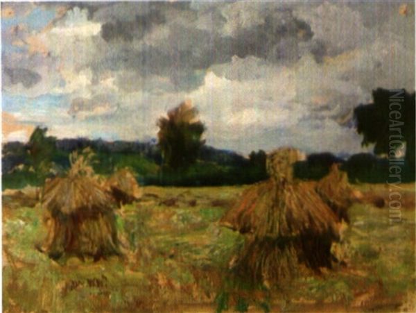 Les Meules Sous L'orage Dans L'orne Oil Painting by Lucien Hector Jonas