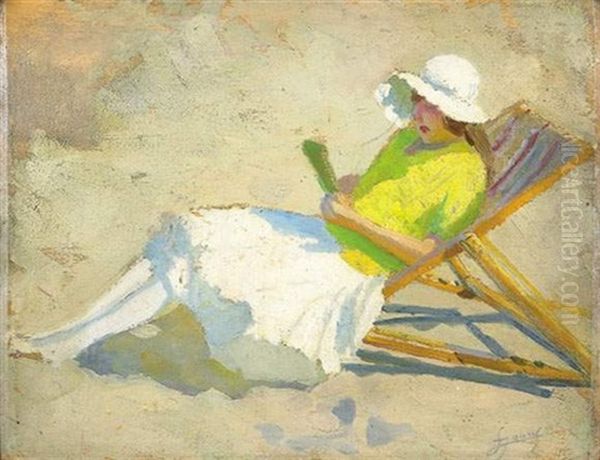 Femme A La Plage Oil Painting by Lucien Hector Jonas
