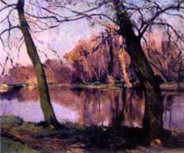 Arbres Au Bord De La Riviere Oil Painting by Lucien Hector Jonas