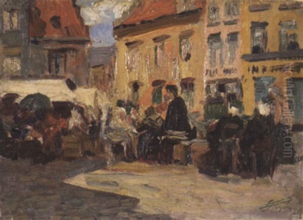 Bruges, Le Marche Oil Painting by Lucien Hector Jonas