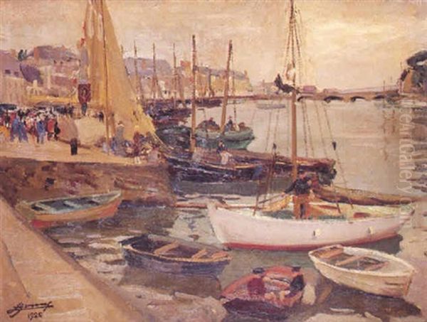 Depart De Peche Au Pouliguen Oil Painting by Lucien Hector Jonas