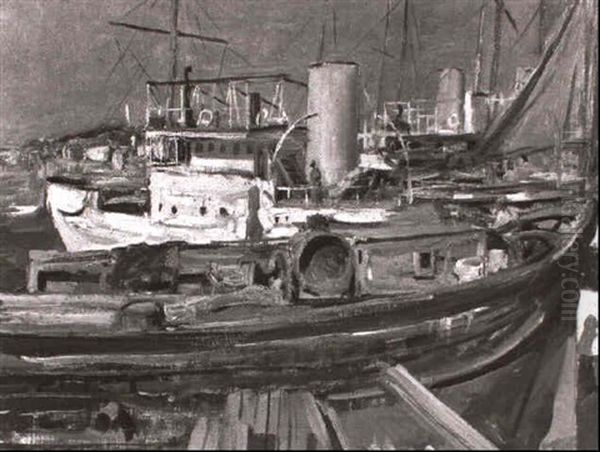 Bateaux Au Port Oil Painting by Lucien Hector Jonas