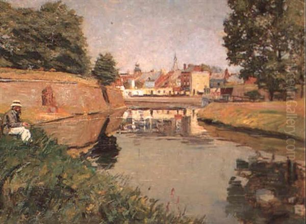 Le Pecheur Au Bord De La Riviere Oil Painting by Lucien Hector Jonas
