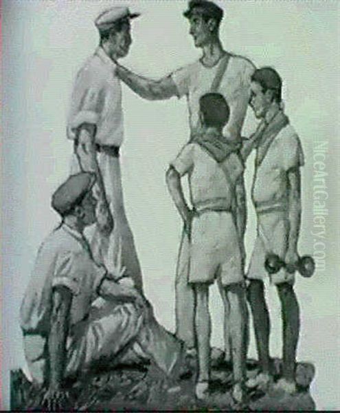 Les Halterophiles En Herbe Oil Painting by Lucien Hector Jonas