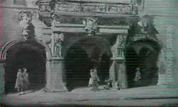 Passants Sous Les Arcades Oil Painting by Lucien Hector Jonas