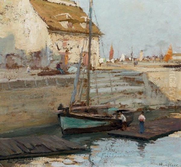 Voilier Dans Le Port De Honfleur Oil Painting by Leonce J. V. de Joncieres
