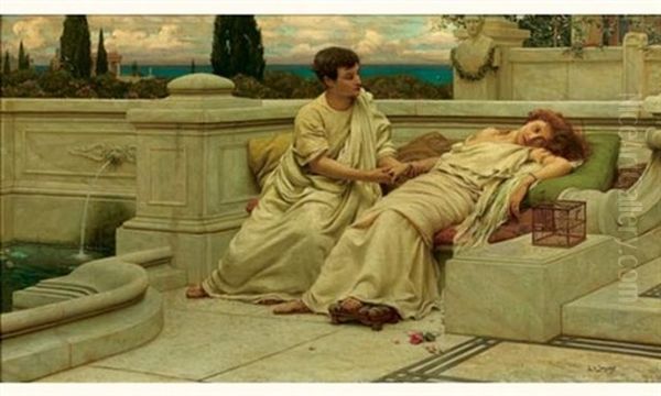 Couple Sur La Terrasse Oil Painting by Leonce J. V. de Joncieres