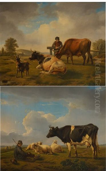 Bergers Sur Fond De Paysage Vallonne (2 Works) Oil Painting by Daniel-Adolphe-Robert Jones