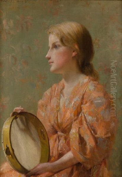 Girl With Tambourine Oil Painting by Francis Coates Jones