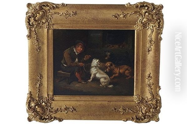 Terriers Drinking From The Barrel Oil Painting by Paul Jones